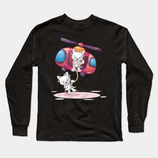 DareDevil Puppies Holding a Rope Helicopter Long Sleeve T-Shirt by PuppyCharacterDesigns